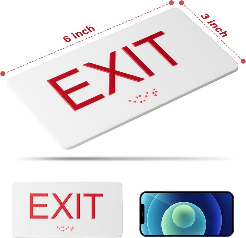 Abudada Exit Sign - 1Pk ADA Compliant Exit Signs With Braille and Raised Letters for Business, Emergency Exit Sign for Office Restroom Indoor Outdoor,Easy Installation-Horizontal (3 * 6 In) - Image 2
